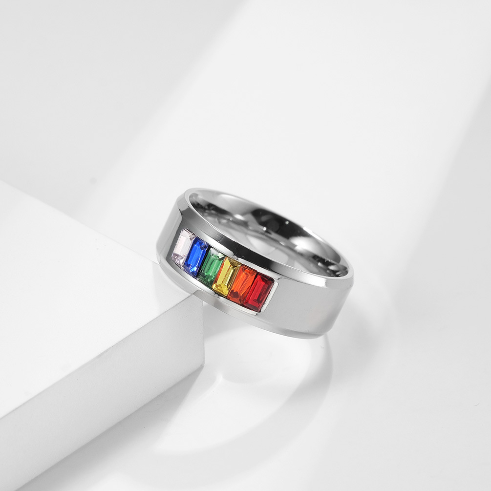 Titanium Steel Gay Lesbian Ring Rainbow Flag Gay Finger Ring Couple Hand Jewelry