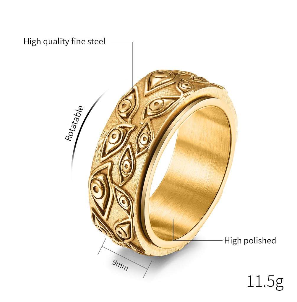 Eye Pattern Stainless Steel Ring Men Can Be Rotated To Move Vintage Titanium Steel Finger Ring Hand Jewelry