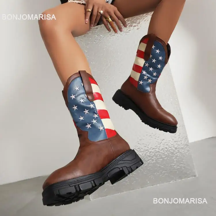 Cowboy Boots For Women Ankle Western Boots Cowgirls Rivet Star Design Fashion Block High Heeled Shoes Pointed Toe