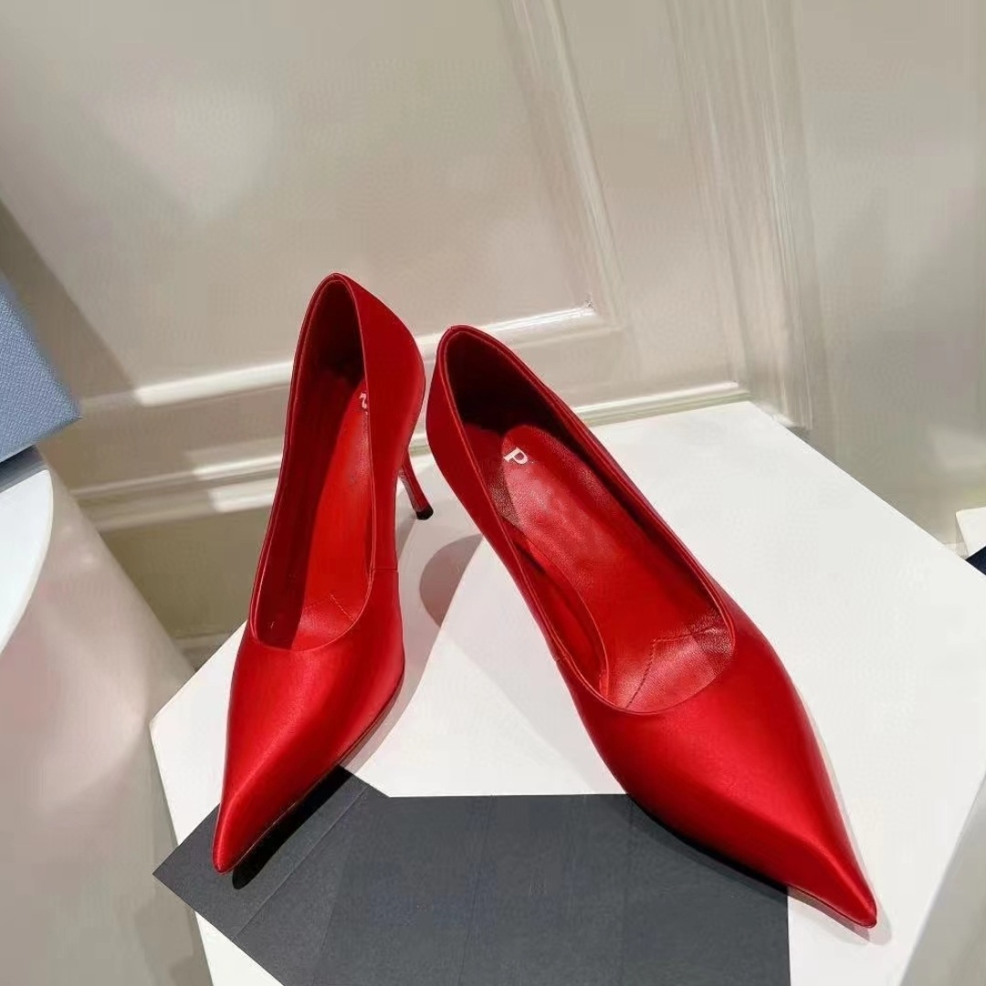 Luxury Brand Women Super High Heel Shoes Elegant Pointy Toe Ladies Satin Basic Shoes Summer Party Banquet Dress Shoes Women
