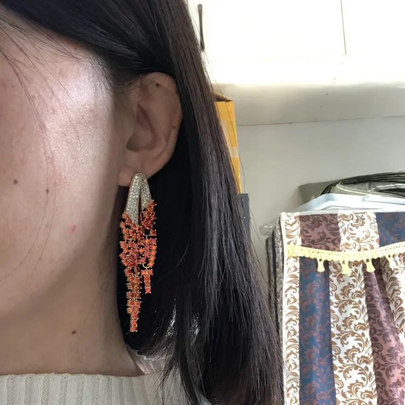 Bilincolor Golden Orange Long Tassel Earring for Women Wedding
