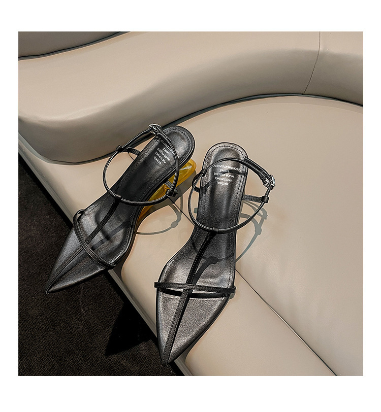 Sharp pointed shaped heel sandals, spicy thin strap shoes, slope heel sandals, high heels