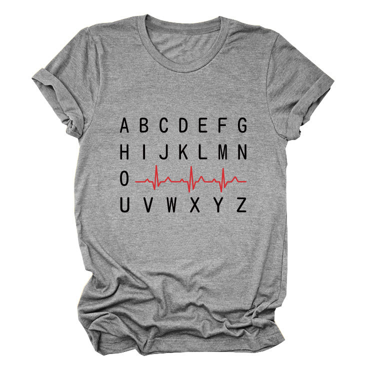 Ladies Geometric Print Round Neck Short Sleeve Tee