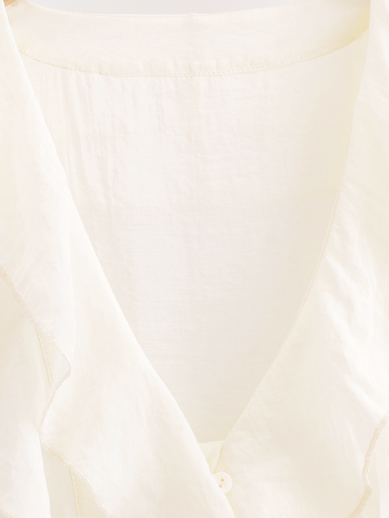 Modern Frill Trim Plunging Neckline Long Sleeve Shirt