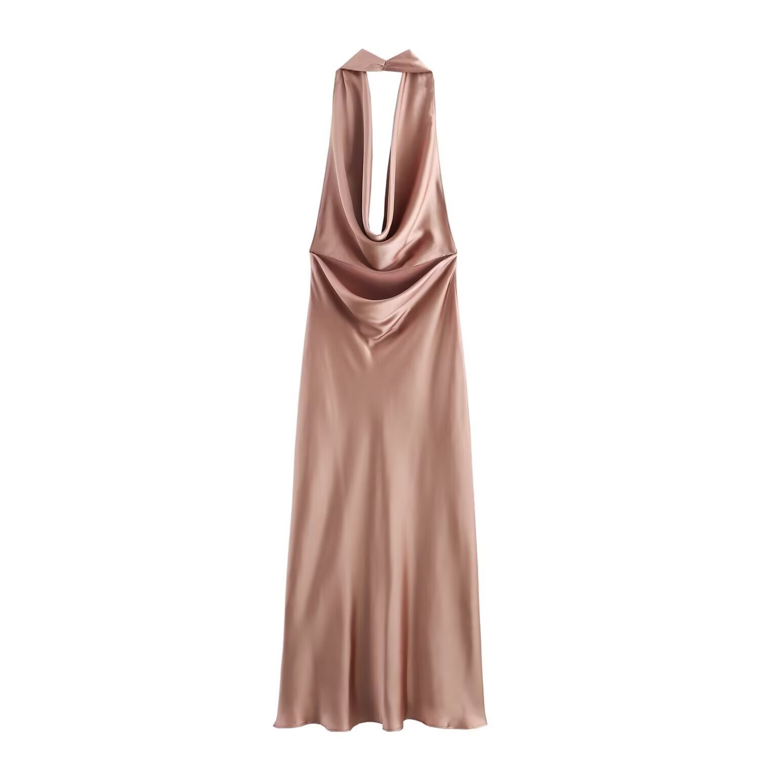 Women's Clothing Backless Satin Feel Midi Dress