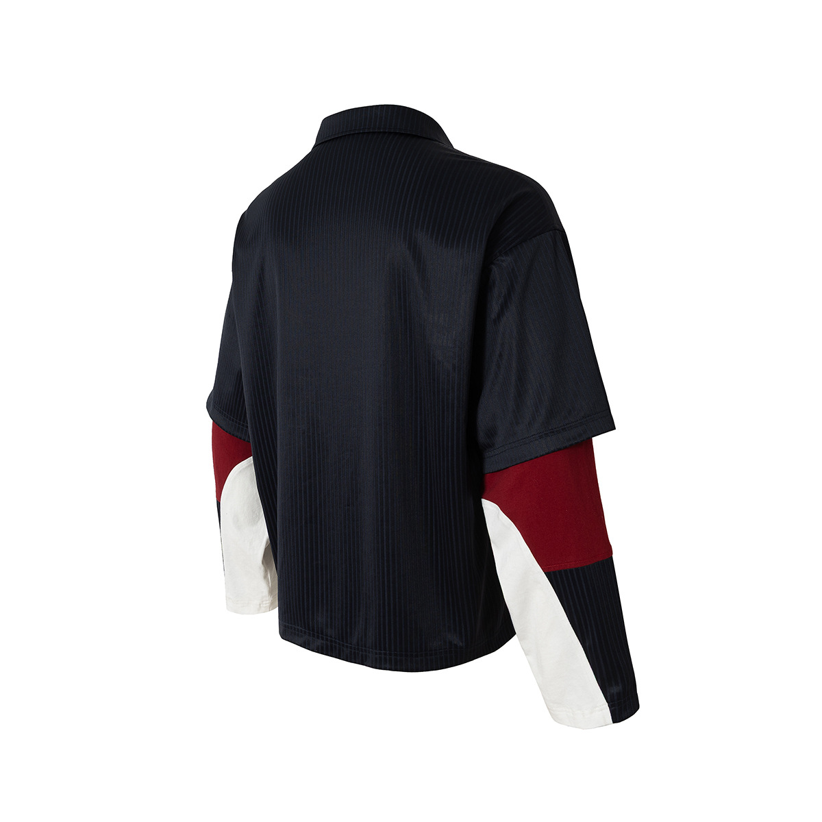 Color Block Full Arm Faux Layered Collared Shirt