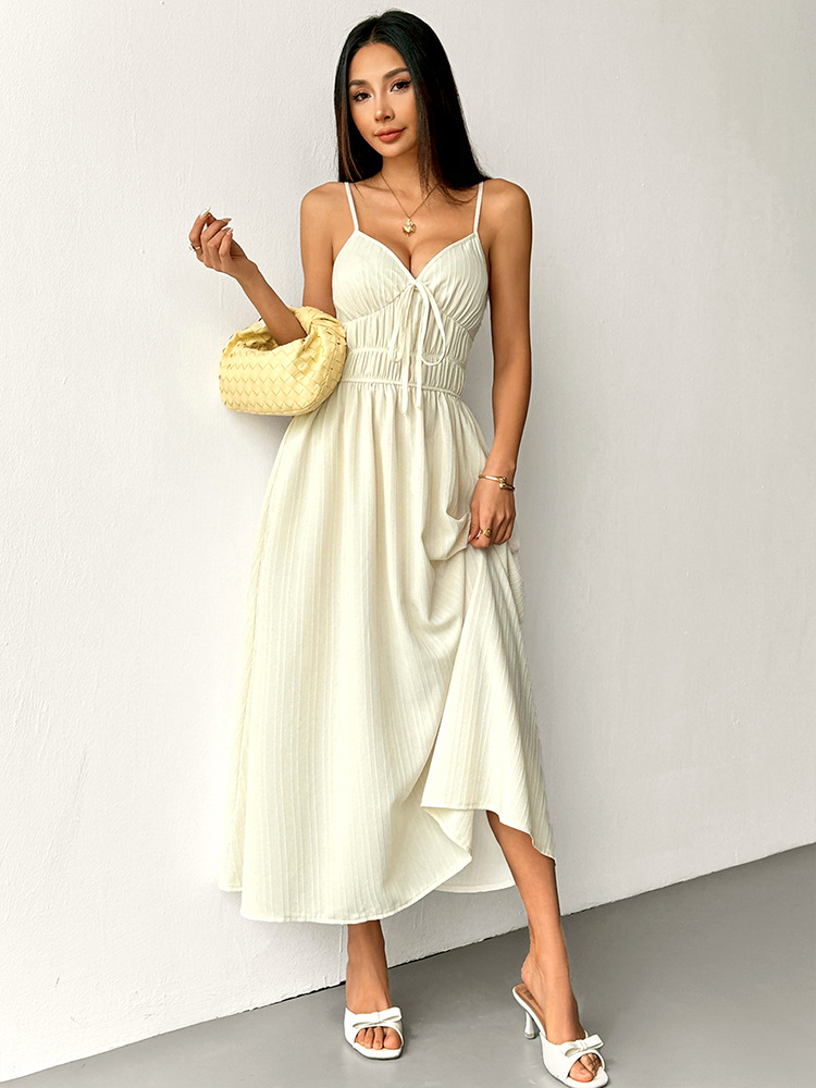 Open Back Bandeau Maxi Dress Waist Tie