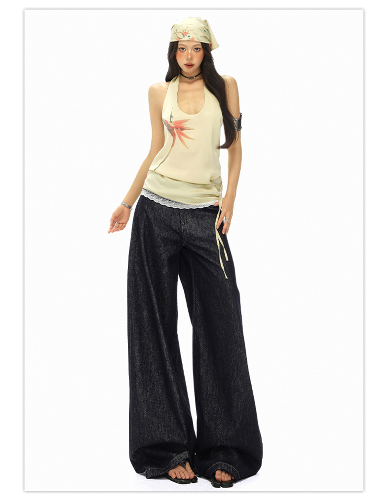 Light Blue High-Waisted Loose Fit Wide-Leg Jeans for Women, Casual Floor-Length Straight Leg Pants