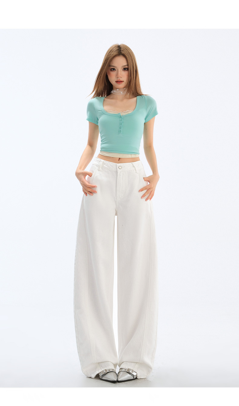 Light-colored Wide-leg Jeans for Women - Summer New Arrival, Split Design Loose Fit Concealing Meaty Legs with Vertical Feel Banana Flare Pants