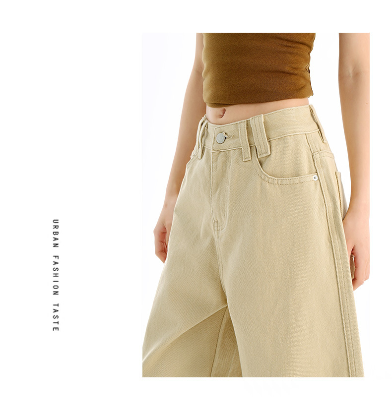 Vintage Washed Calf-Length Denim Pants for Women with Pleated Design, High-Waisted Straight-Leg Wide-Leg Trousers