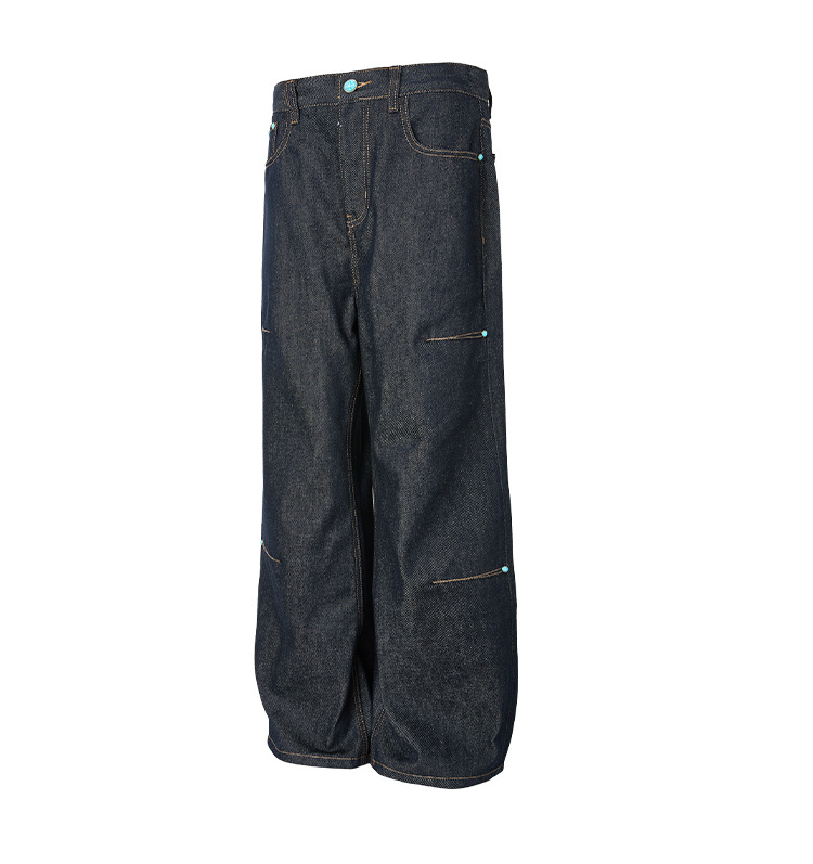 Denim Pants Deep Blue Straight Flared Wide Leg A-Line Trousers