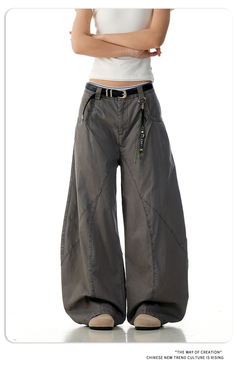 Pants with Washed-Out Pockets for Men and Women Loose Fit Casual Banana Trousers