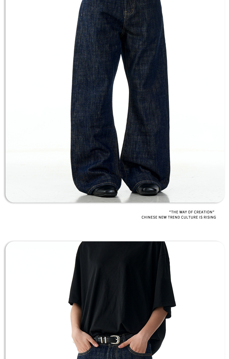 Original Denim Blue Jeans for Men and Women Vintage Washed Loose Fit Wide Leg Straight Trousers