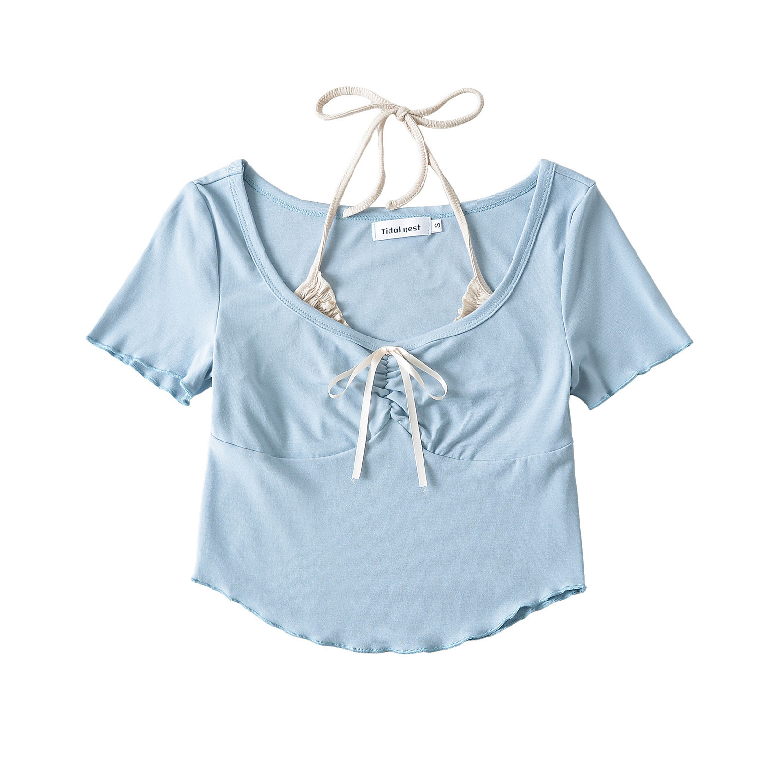 Faux Double Knot Short Sleeve Halter Top