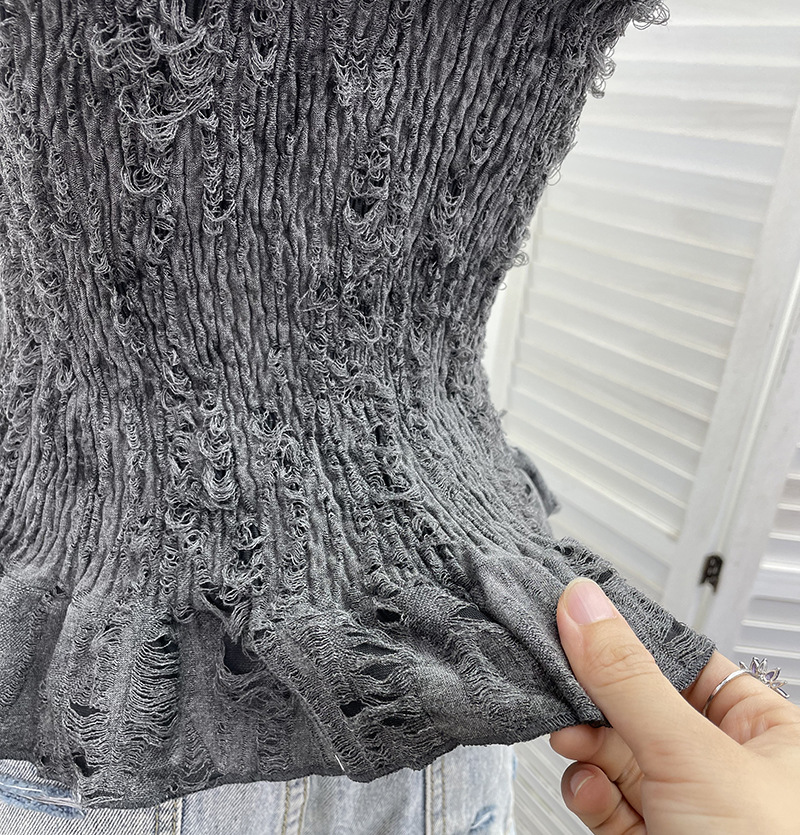 Ombre Asymmetrical Distressed Frilled Bandeau Vest