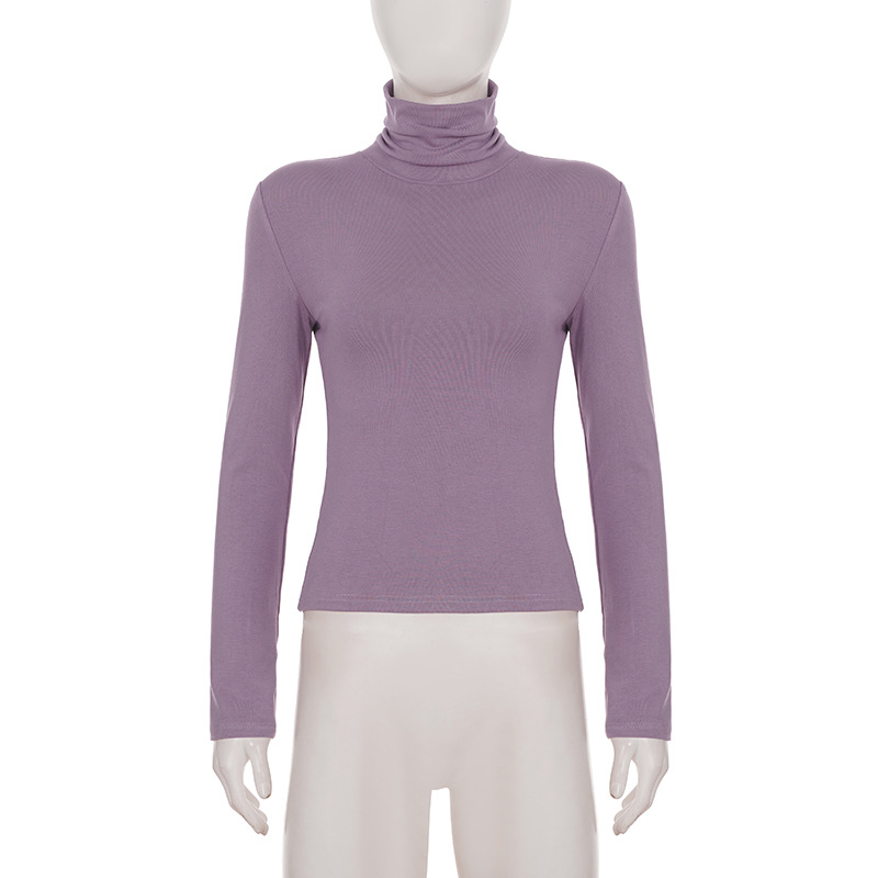 Fitted Wrist-Length Turtleneck Knitted Tee