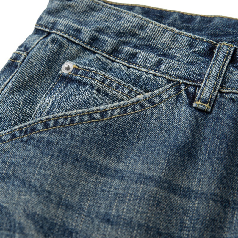 Loose Vintage Washed Catwhisker Denim Tapered Casual Pants