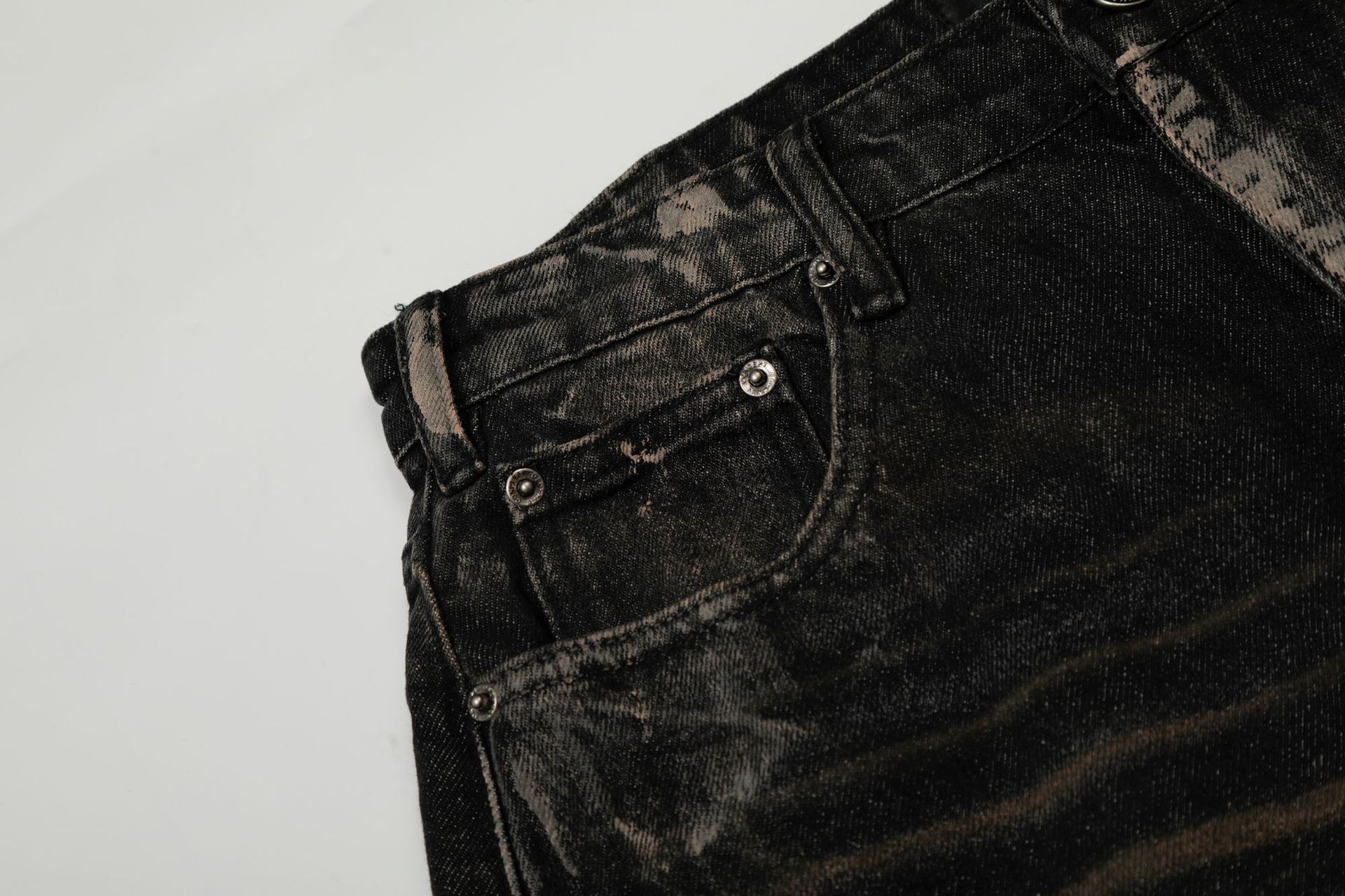 Retro Unisex Trendy Washed Black Splatter Design Men's Loose Wide-Leg Jeans