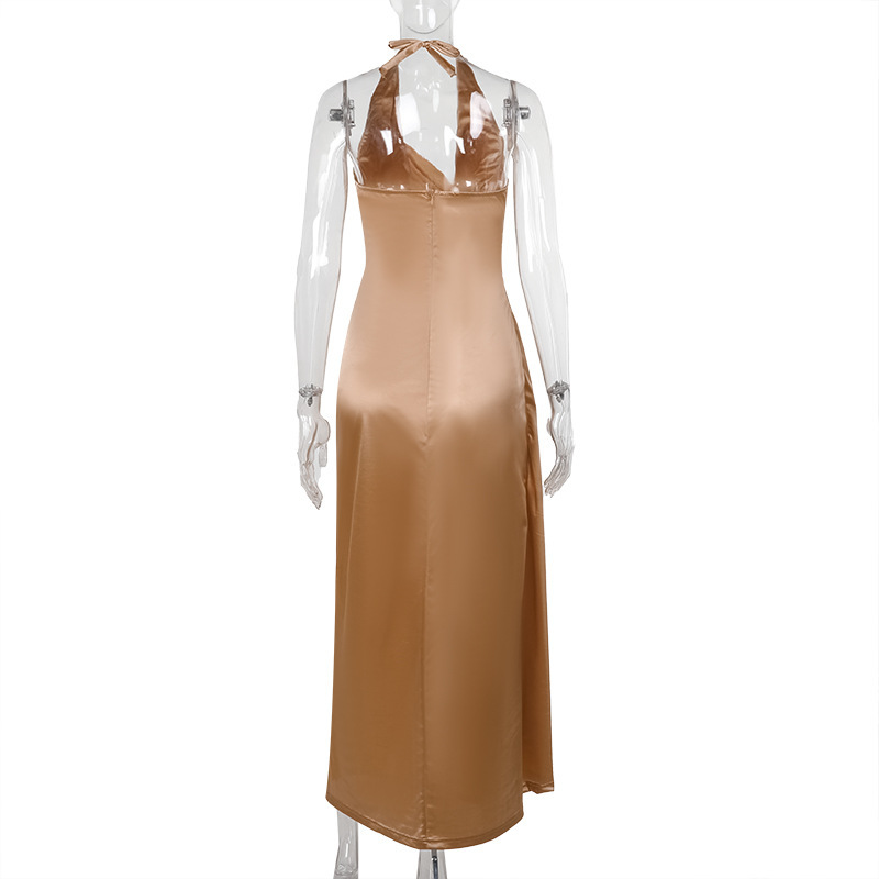 Slim Hanging Neck Gathered Dress