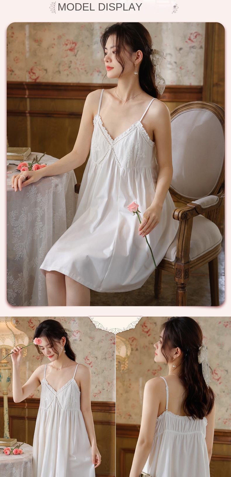 Cotton V-Neck Sleeveless Midi Bust Padded Lounge Dress