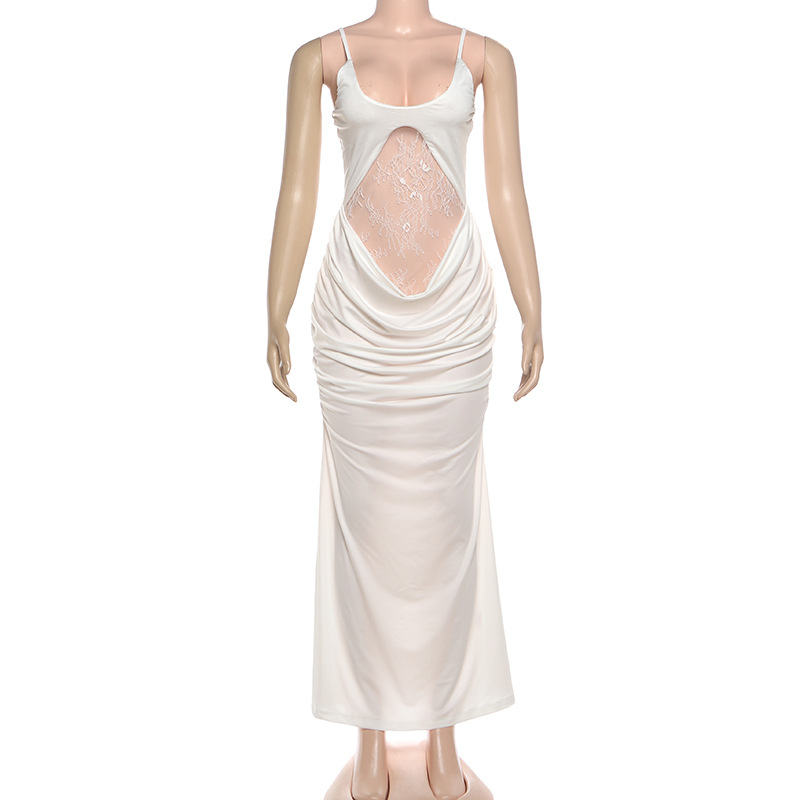 Spaghetti Strap High Waist Open Back Dress