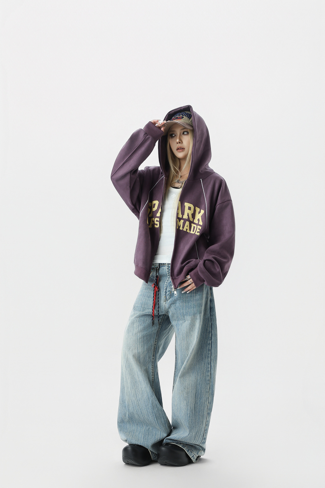 Suede cardigan zipper hoodie