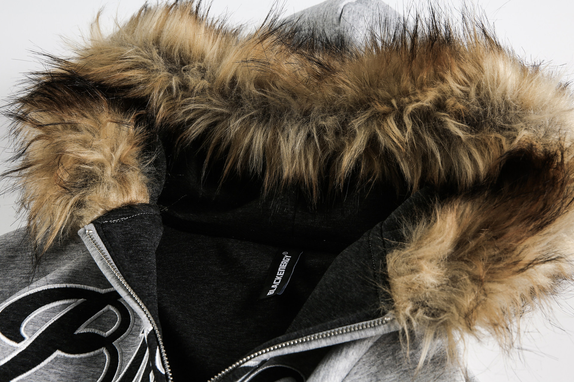 Detachable fur collar spliced zipper hoodie