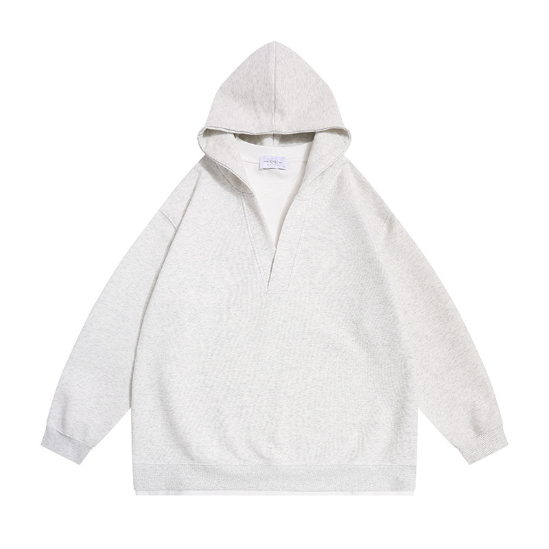 Letter Print Oversized Hooded Sweatshirt with Deep V-Neck
