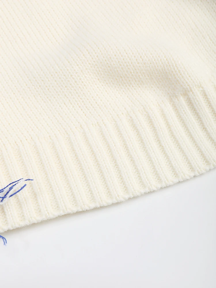 Ladies Ivory Fringe Relaxed Crew Sweater