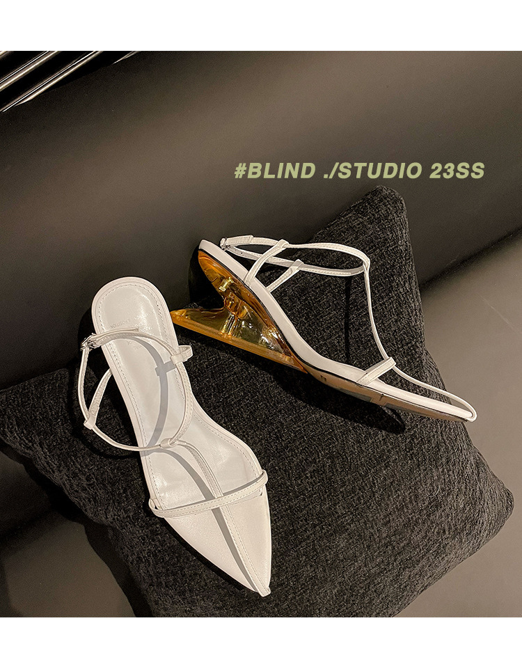 Sharp pointed shaped heel sandals, spicy thin strap shoes, slope heel sandals, high heels