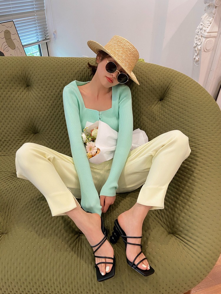 Simple Square Toe Straight Gourd High Heel Mules Women's Ball Ball Round Heel Sandals