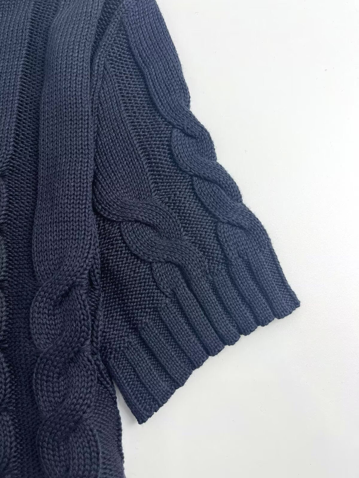 Solid Round Neck Three-Quarter Sleeve Cardigan