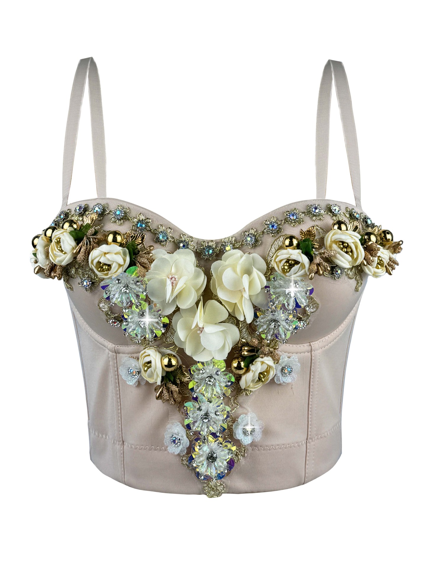 European and American Style Three-dimensional Flower Rhinestone Beaded Corset Fashion Luxury Sexy Outerwear Bone Strap Top