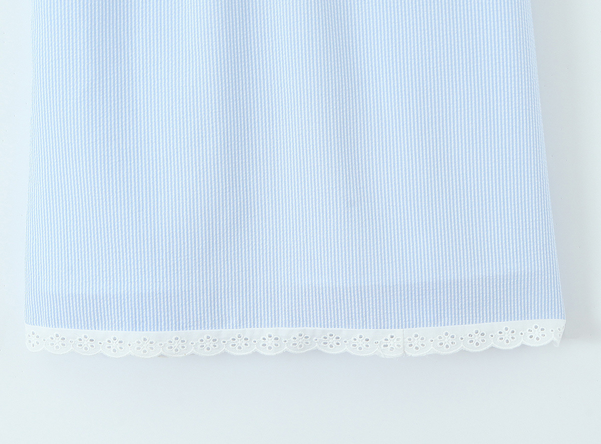 Striped Rose Decorated Lace Trimmed Dress
