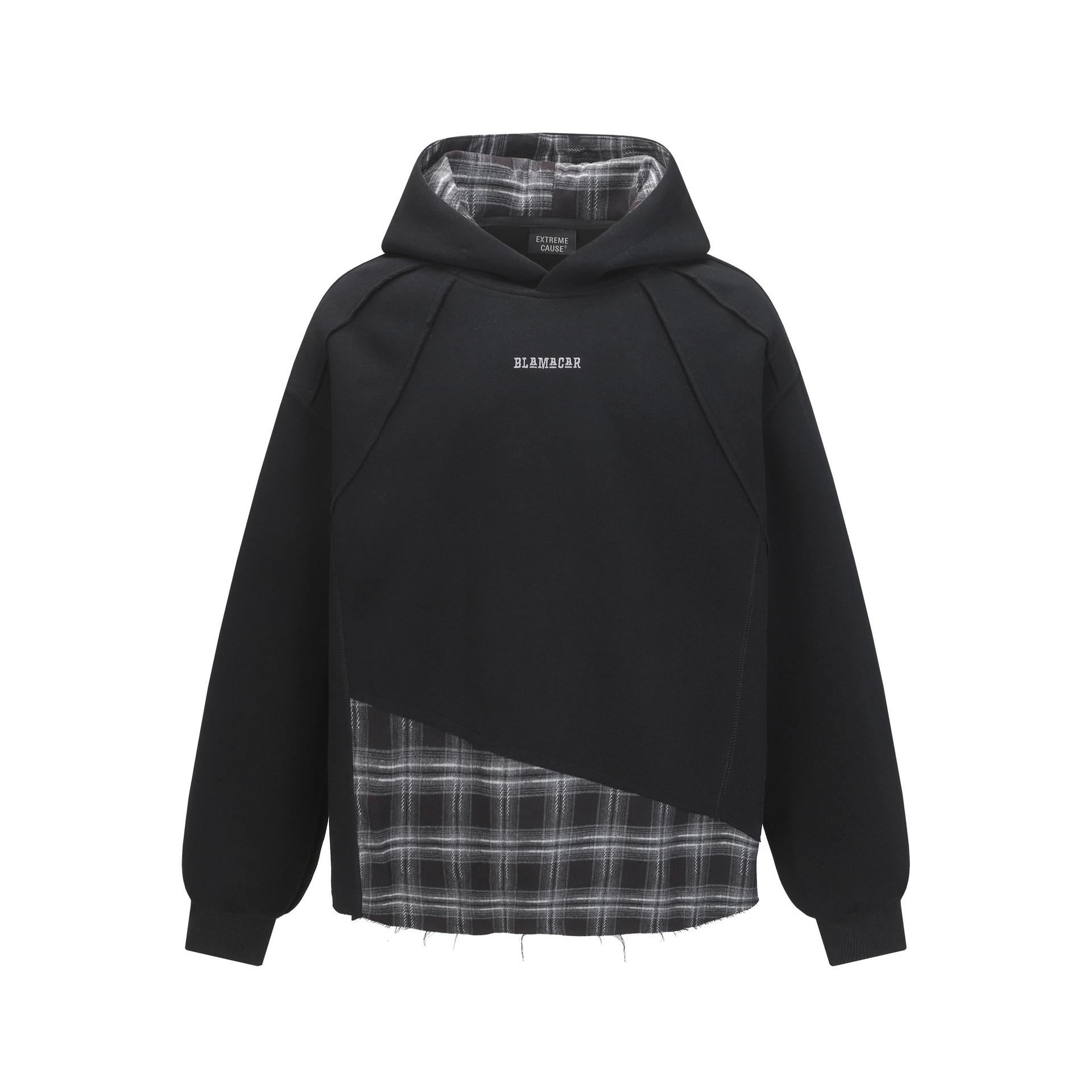 Vintage Asymmetric Checked Layered Hoodie