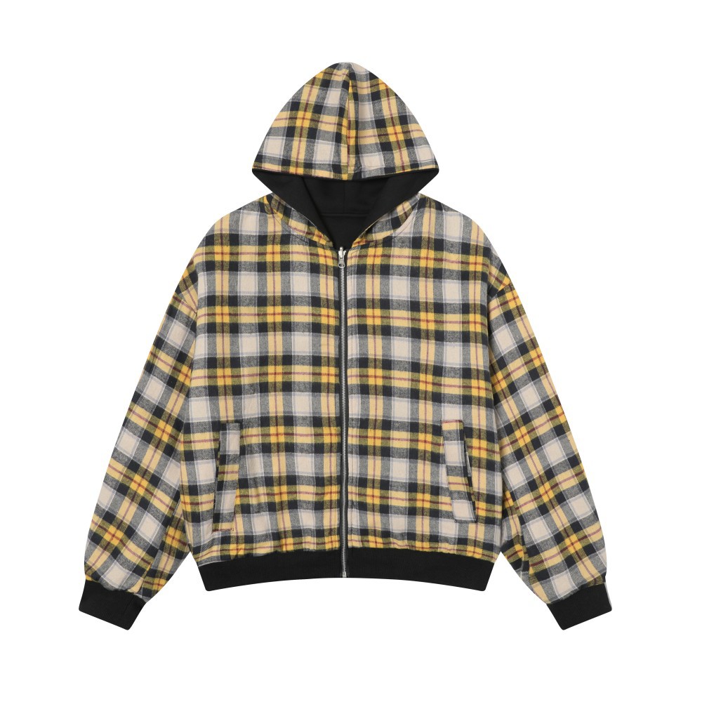 American Relaxed Mustard Checked Double-Sided Zipper Hoodie
