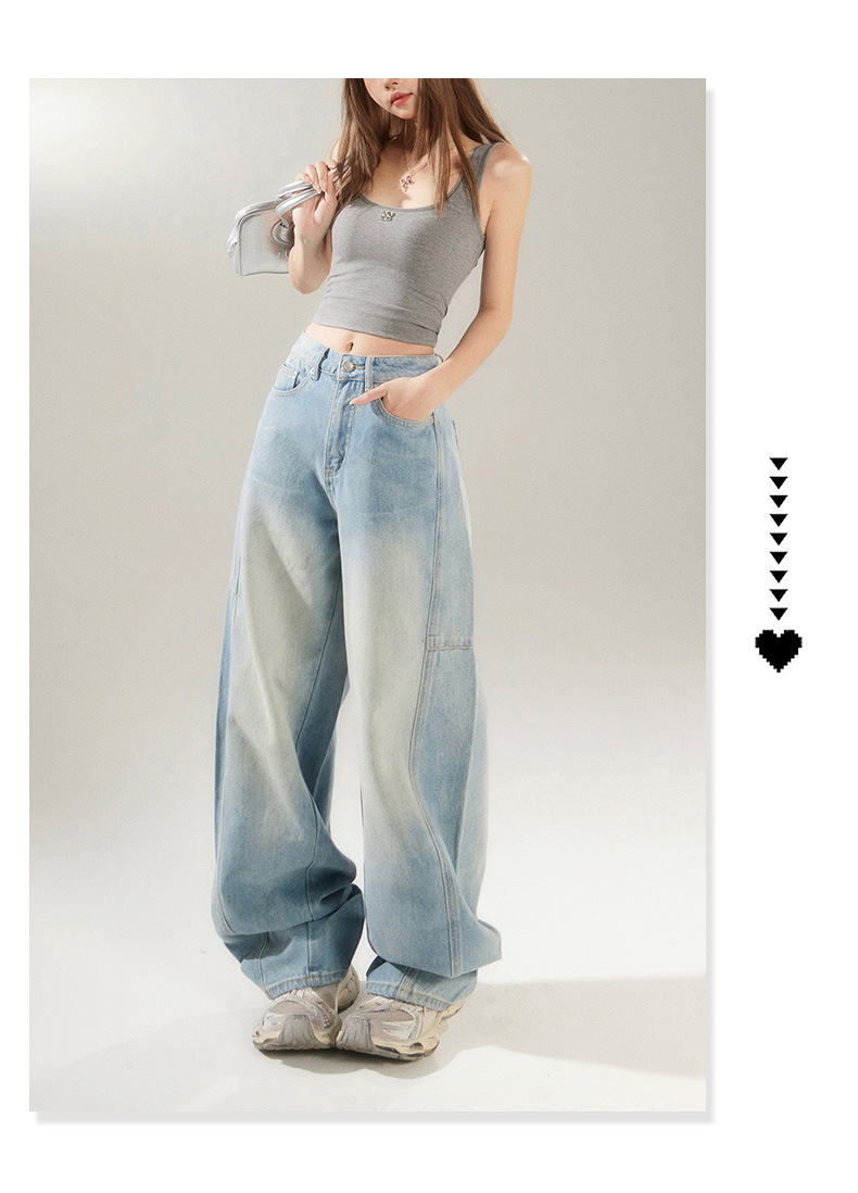 Retro Distressed Light Blue Skinny Jeans High Street Patchwork Design Banana Scythe Pants for Women