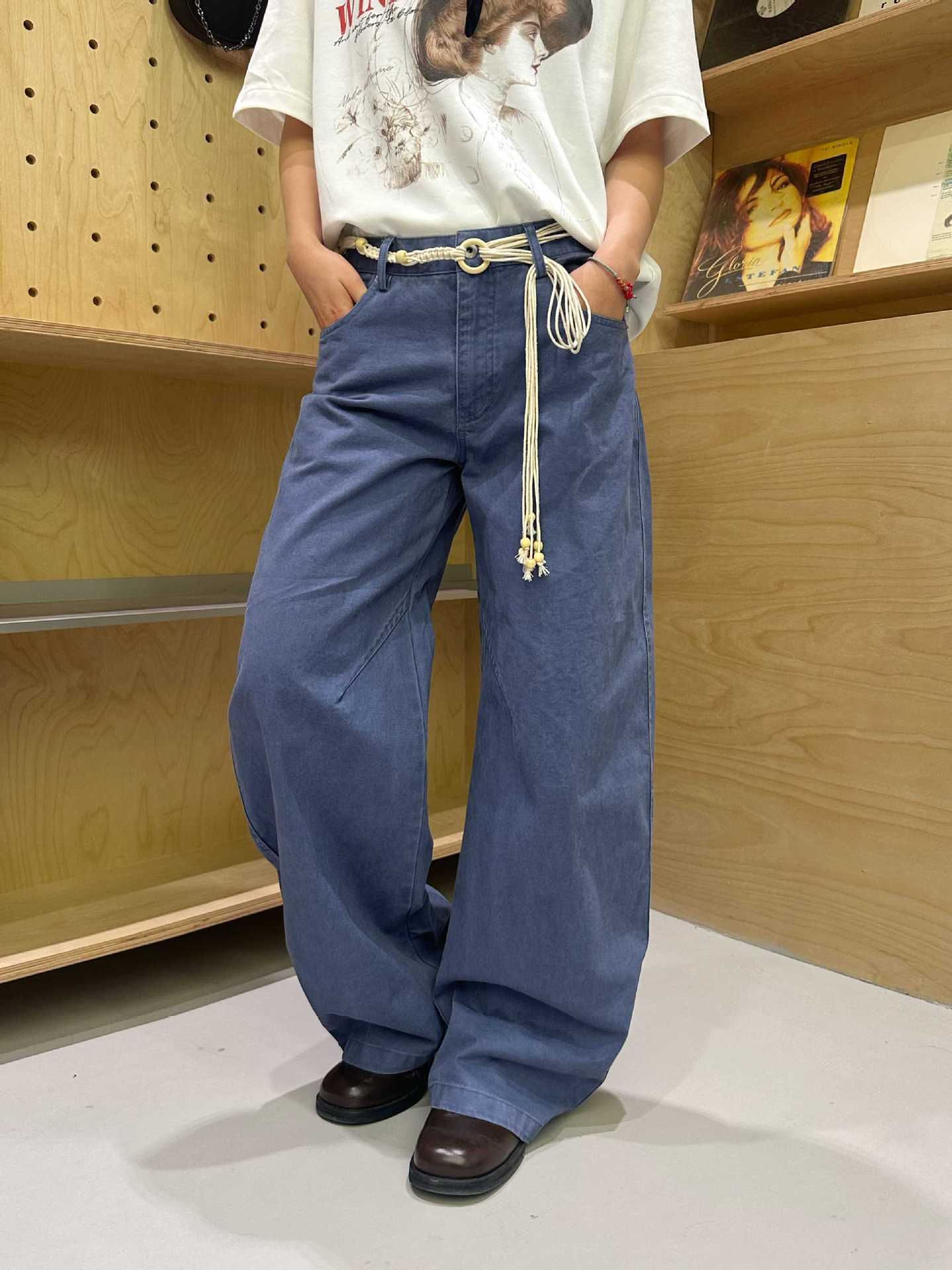 Vintage Washed Blue Baggy Loose Casual Pants