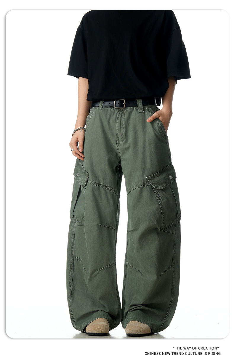 Multiple Pockets Designed Slimming Loose Fit Wide-Leg Tapered Pants