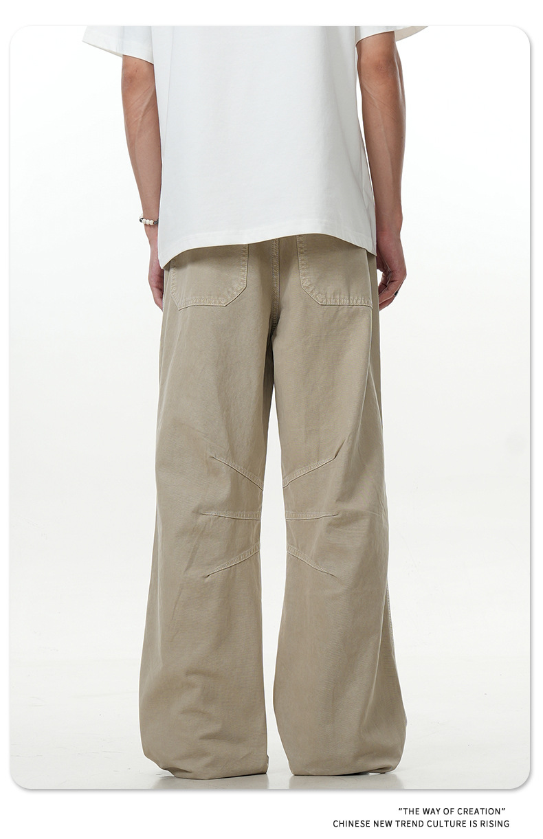 Three-Dimensional Vintage Washed Look Slimming Trendy Pile Straight Leg Casual Long Pants