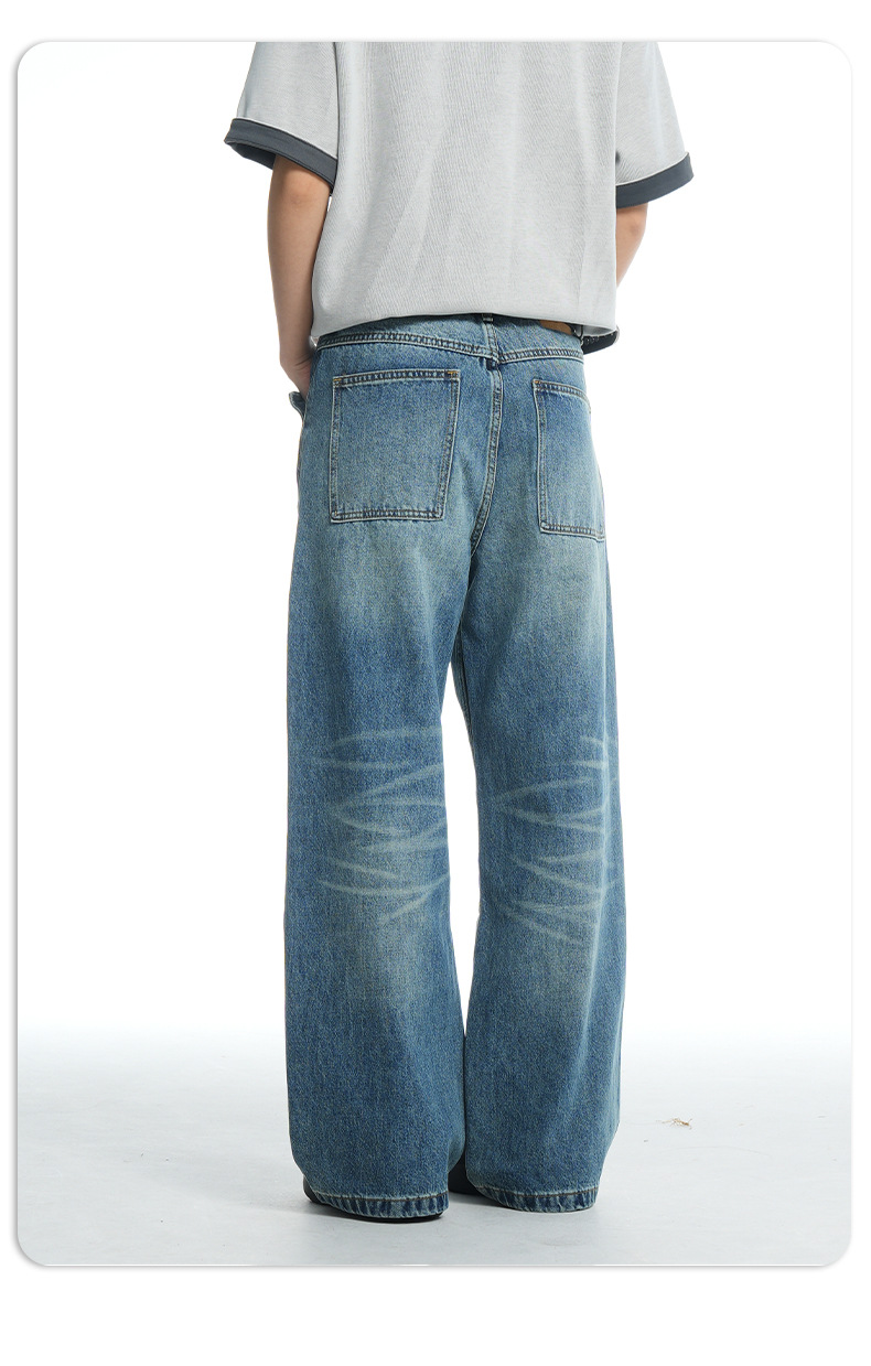 Denim Pants for Men and Women, Water-Washed Vintage Loose Fit Casual Wide-Leg Straight Leg Jeans