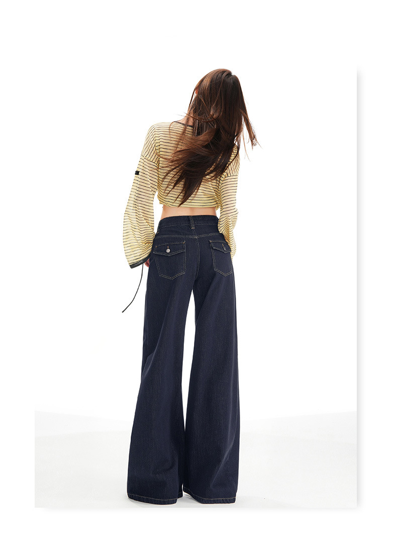 Women's Wide-Leg Jeans Loose Slim High-Waist Drape Floor-Length Straight Pants