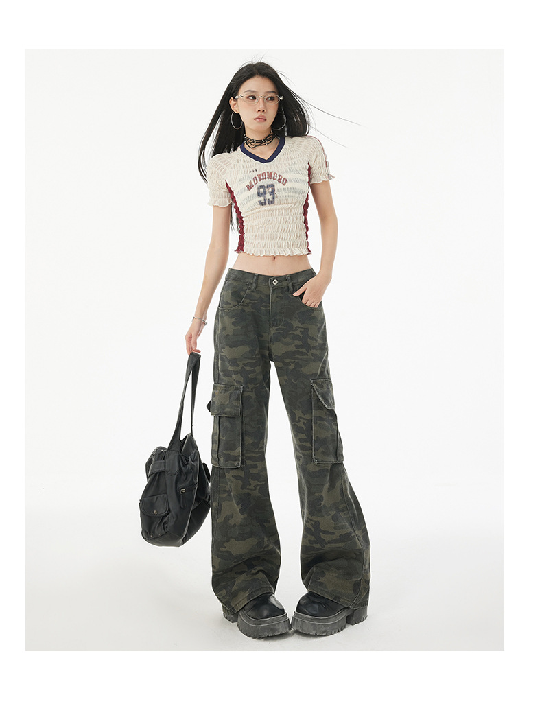 Women's Camouflage Flared Jeans Loose Hip Hop Trumpet Work Pants