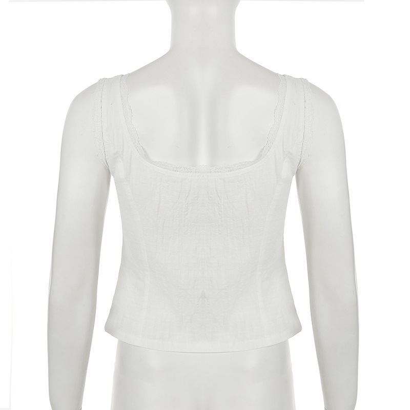 Geometric Neckline Eyelet Closure Paneled Vest