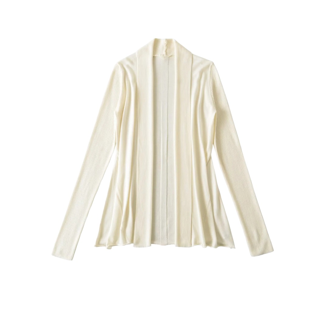 Ladies Plain Knit Irregular Silhouette Cardigan