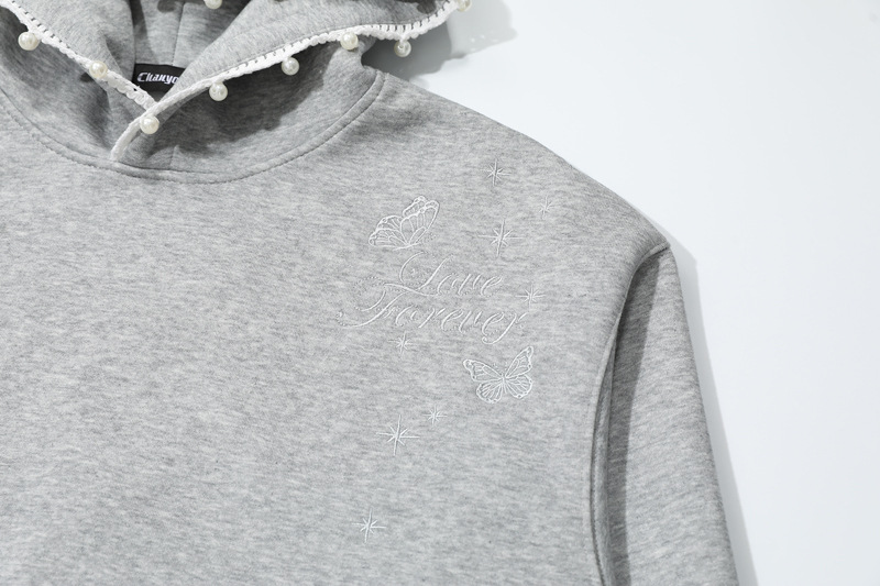 Street Style Letter Beaded Hoodie, Unisex Loose Casual Hooded Sweatshirt