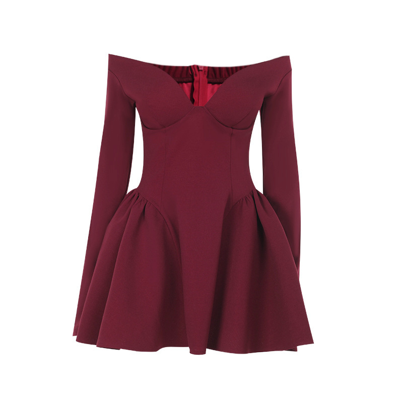 Curve-Defining Flared V-Neck Full Sleeve Dress