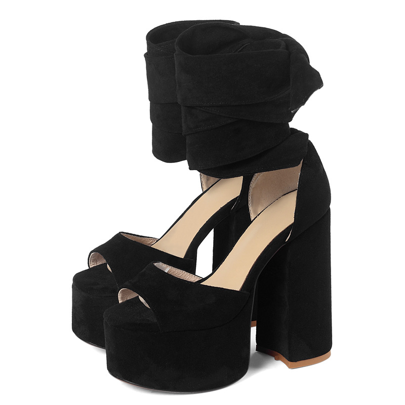 Summer Thick Heel Platform Sandals Large 40-43 Women's Shoes Striped Style