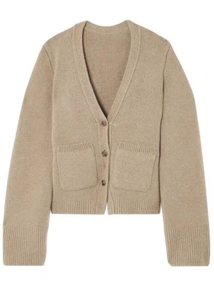 Ladies Wool Color Block Button Up Cardigan