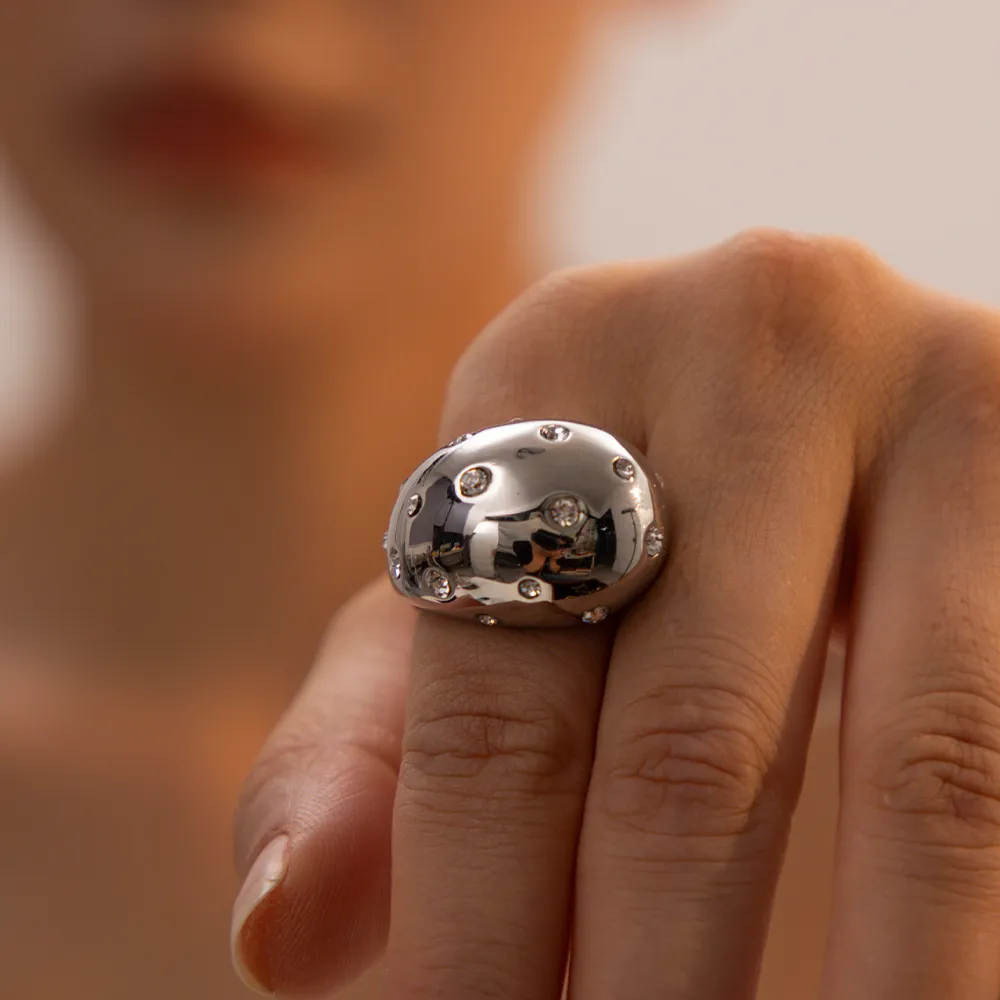Thick Hollow Brushed Gold-Tone Water-Resistant Ring